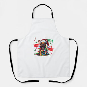 Funny French Bulldog Christmas Santa Hat Lights HO Apron