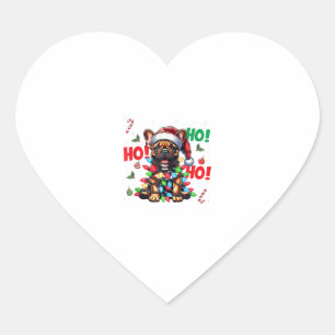 Funny French Bulldog Christmas Santa Hat Lights HO Heart Sticker
