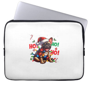Funny French Bulldog Christmas Santa Hat Lights HO Laptop Sleeve
