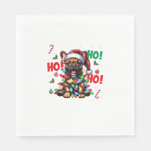 Funny French Bulldog Christmas Santa Hat Lights HO Napkin