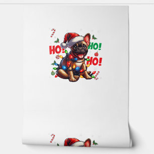 Funny French Bulldog Christmas Santa Hat Lights HO Wallpaper