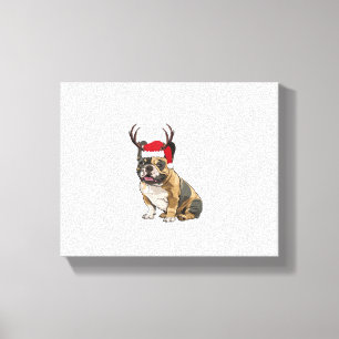 Funny French Bulldog Christmas Santa Hat Reindeer Canvas Print