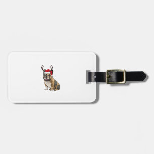 Funny French Bulldog Christmas Santa Hat Reindeer Luggage Tag