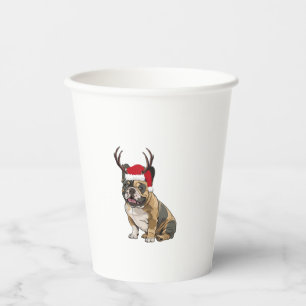 Funny French Bulldog Christmas Santa Hat Reindeer Paper Cups