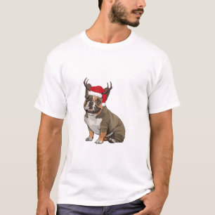Funny French Bulldog Christmas Santa Hat Reindeer T-Shirt