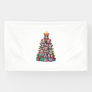 Funny French Bulldog Christmas Tree Santa Hat Snow Banner