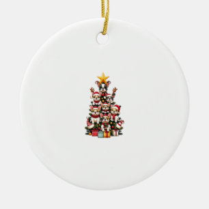 Funny French Bulldog Christmas Tree Santa Hat Snow Ceramic Tree Decoration