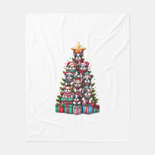 Funny French Bulldog Christmas Tree Santa Hat Snow Fleece Blanket