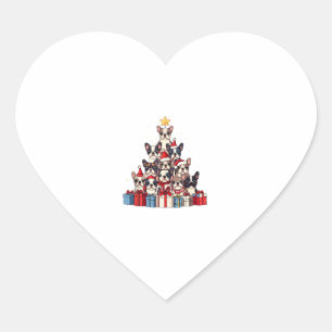 Funny French Bulldog Christmas Tree Santa Hat Snow Heart Sticker