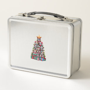 Funny French Bulldog Christmas Tree Santa Hat Snow Metal Lunch Box