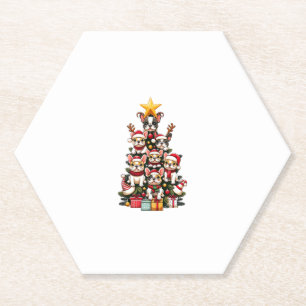 Funny French Bulldog Christmas Tree Santa Hat Snow Paper Coaster
