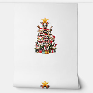 Funny French Bulldog Christmas Tree Santa Hat Snow Wallpaper