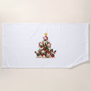 Funny French Bulldog Christmas Tree Snowflakes San Beach Towel