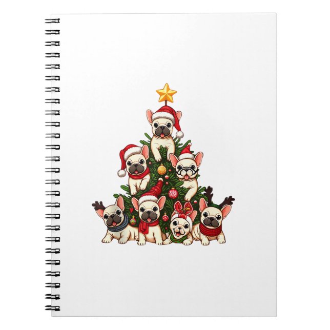 Funny French Bulldog Christmas Tree Snowflakes San Notebook (Front)