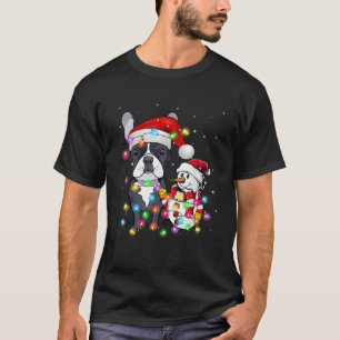 Funny French Bulldog Dog Christmas Tee Snowman Lig