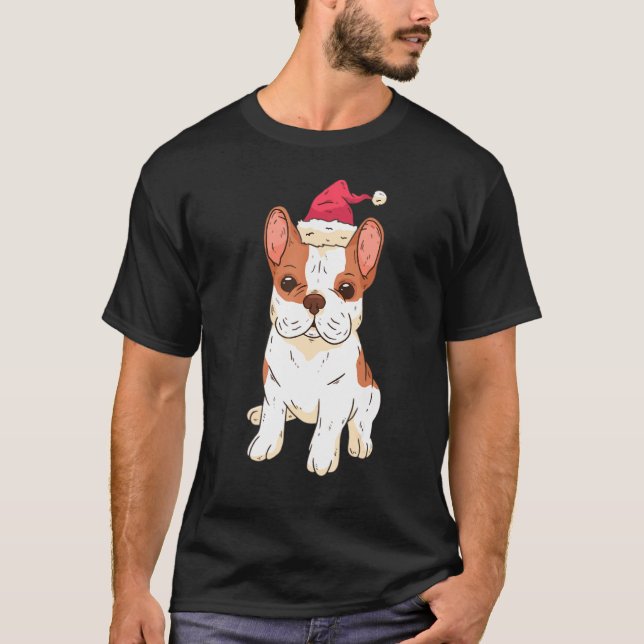 Funny French Bulldog Dog Hat Christmas Lights Xmas T-Shirt (Front)