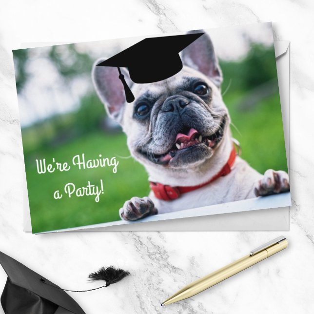 Funny French BullDog Dog Photo Graduation Party Invitation (Creator Uploaded)