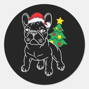 Funny French Bulldog Dog Puppy Christmas Tree Xmas Classic Round Sticker