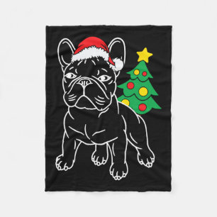 Funny French Bulldog Dog Puppy Christmas Tree Xmas Fleece Blanket