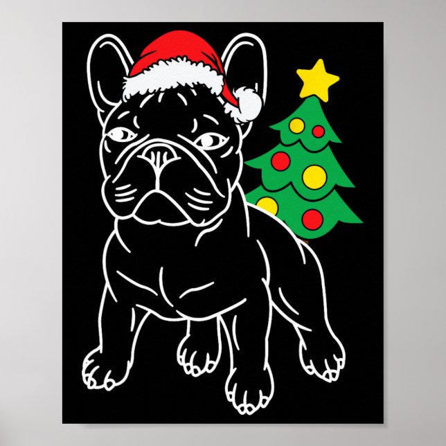 Funny French Bulldog Dog Puppy Christmas Tree Xmas Poster (Front)