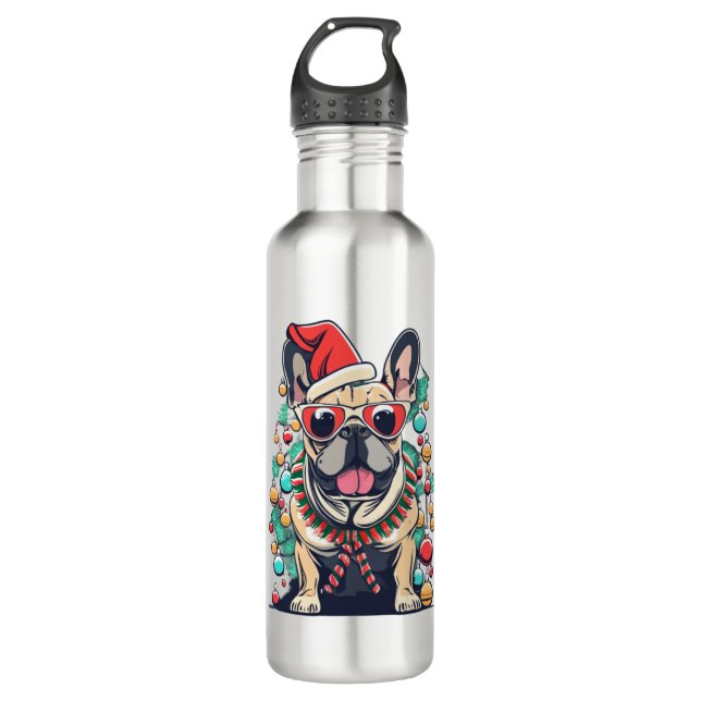 Funny French Bulldog Dog Tree Christmas Lights Xma 710 Ml Water Bottle (Front)