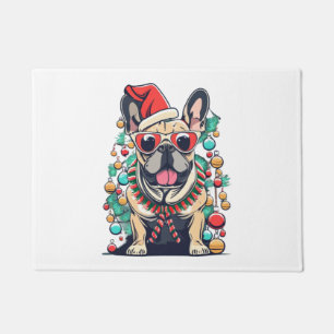 Funny French Bulldog Dog Tree Christmas Lights Xma Doormat