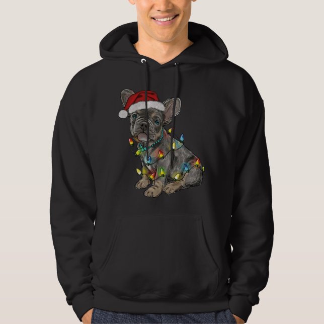 Funny French Bulldog Dog Tree Christmas Lights Xma Hoodie (Front)