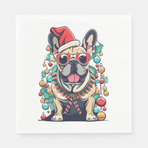 Funny French Bulldog Dog Tree Christmas Lights Xma Napkin