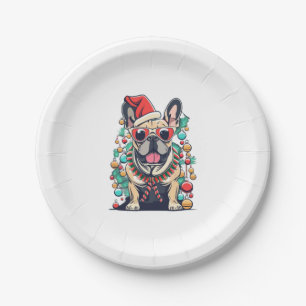 Funny French Bulldog Dog Tree Christmas Lights Xma Paper Plate
