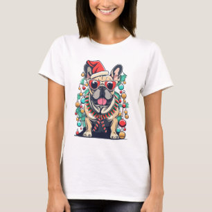 Funny French Bulldog Dog Tree Christmas Lights Xma T-Shirt