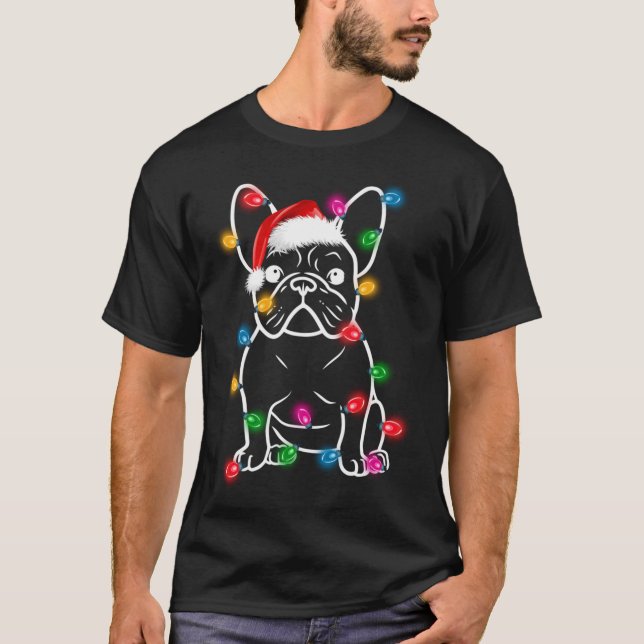 Funny French Bulldog Dog Tree Christmas Lights Xma T-Shirt (Front)