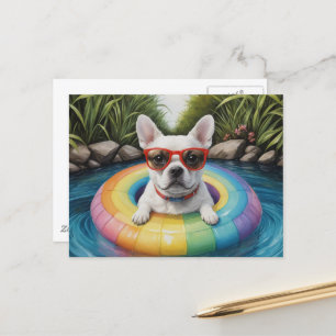 Funny French Bulldog Floating in a Pond Postcard