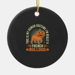 Funny French Bulldog Halloween Human Costume Desig Ceramic Tree Decoration