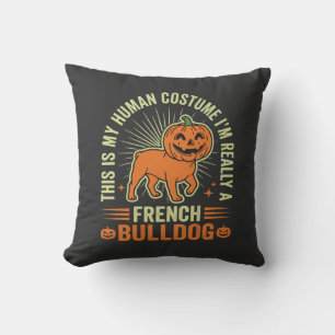 Funny French Bulldog Halloween Human Costume Desig Cushion