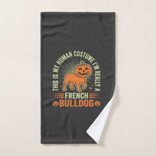 Funny French Bulldog Halloween Human Costume Desig Hand Towel