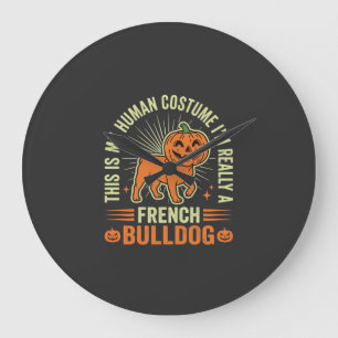 Funny French Bulldog Halloween Human Costume Desig Large Clock
