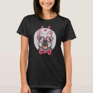 Funny French Bulldog Hearts Frenchie Eyeglasses Bo T-Shirt