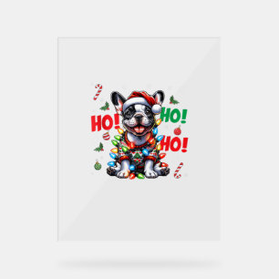 Funny French Bulldog HO HO HO Christmas Santa Hat Acrylic Sign