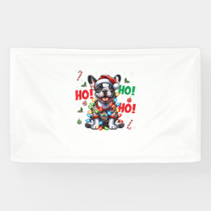Funny French Bulldog HO HO HO Christmas Santa Hat Banner