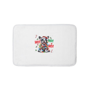 Funny French Bulldog HO HO HO Christmas Santa Hat  Bath Mat