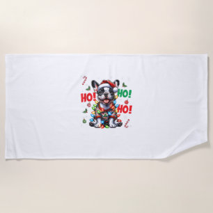 Funny French Bulldog HO HO HO Christmas Santa Hat Beach Towel