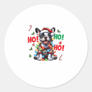 Funny French Bulldog HO HO HO Christmas Santa Hat Classic Round Sticker