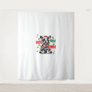 Funny French Bulldog HO HO HO Christmas Santa Hat Tapestry