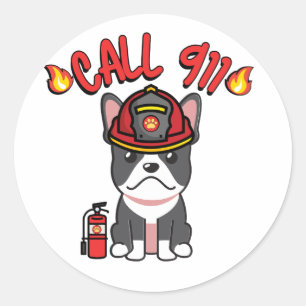 Funny French Bulldog is a firefighter Classic Round Sticker