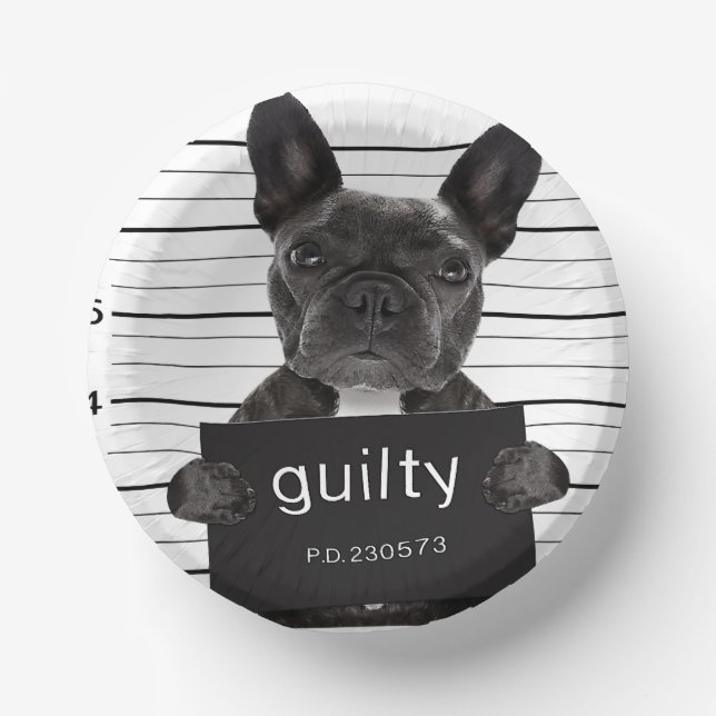 Funny French Bulldog Jail Mugshot Bad Dog Criminal Paper Plate (Front)