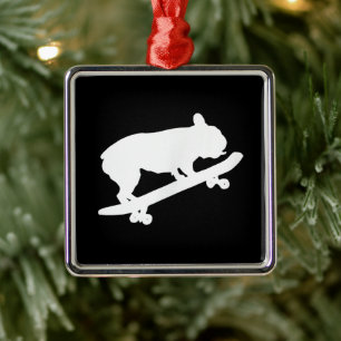 Funny French Bulldog On Skateboard Art Boys Men Metal Tree Decoration