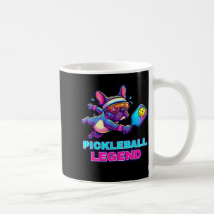 Funny french bulldog playing pickleball court coffee mug