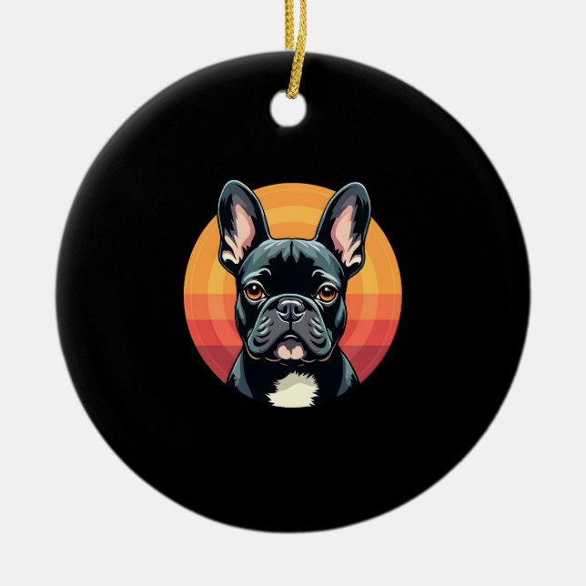 Funny French Bulldog Retro Outfits Clothes Cute Fr Ceramic Tree Decoration (Front)