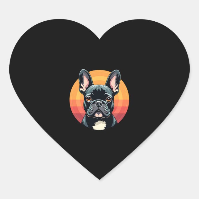 Funny French Bulldog Retro Outfits Clothes Cute Fr Heart Sticker (Front)