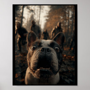 Funny French Bulldog Selfie With Zombies Halloween Poster
